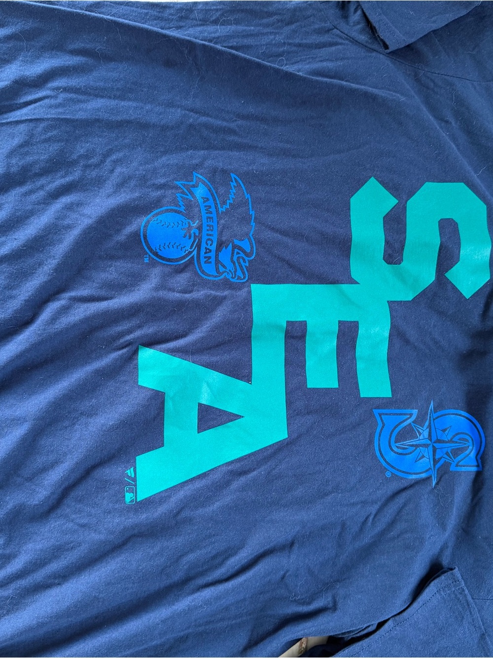 Fanatics Men's Navy and Teal SEA Graphic Short Sleeve Tee Seattle Mariners
